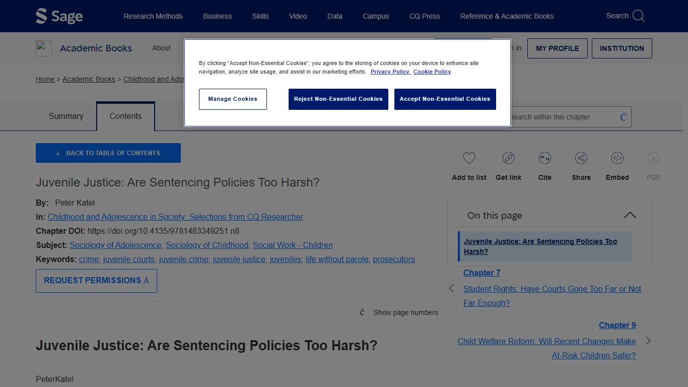 Sage Academic Books - Childhood and Adolescence in Society: Selections from CQ Researcher - Juvenile Justice: Are Sentencing Policies Too Harsh?