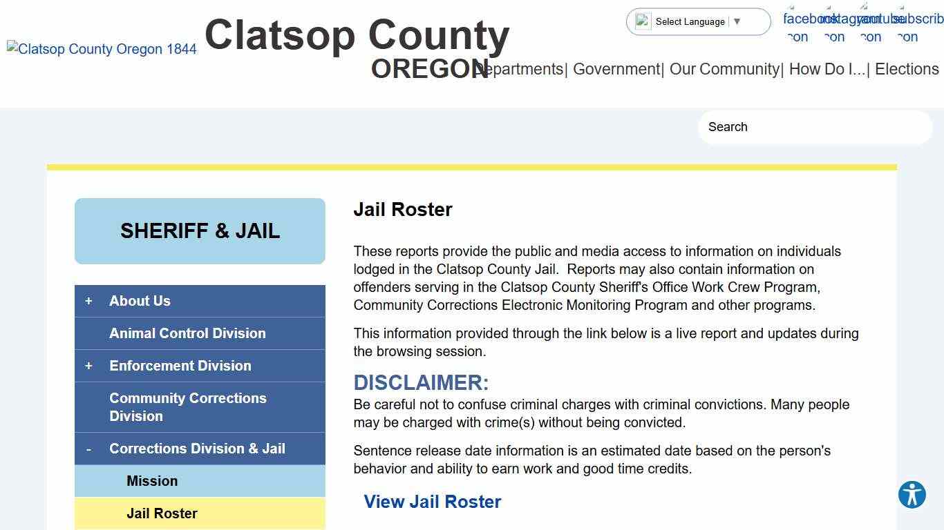 Jail Roster | Clatsop County OR