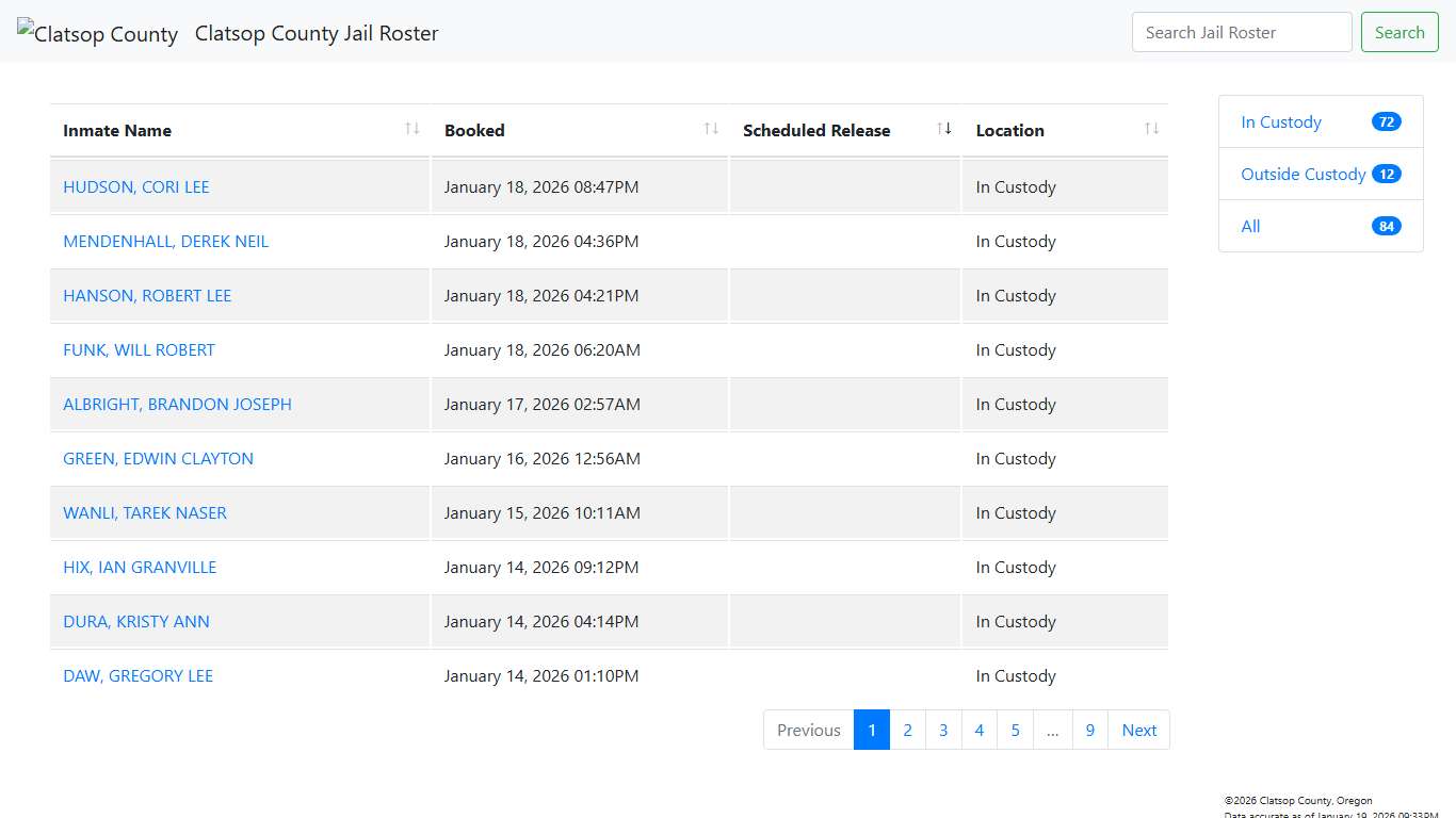 Clatsop County Jail Roster